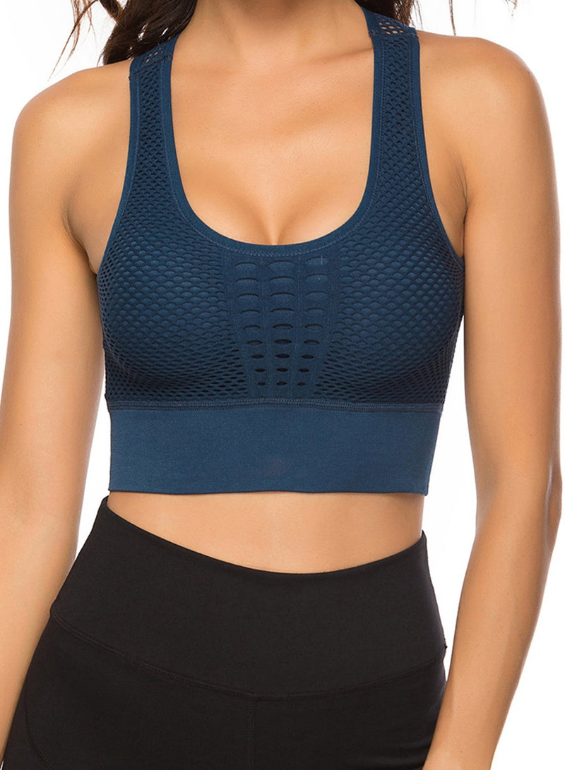 Women's Grid Mesh Back Hollow Out Ultra Soft Seamless Top Bra