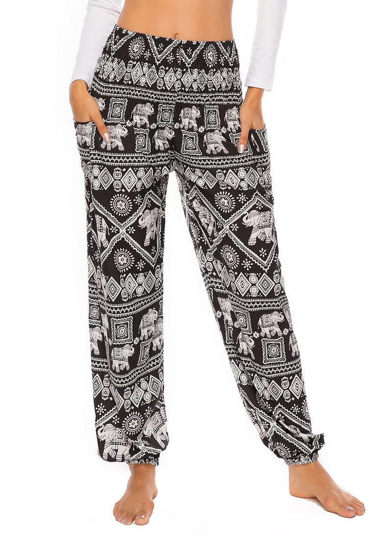 Wide-leg Bohemia Print Bloomers Yoga Pants