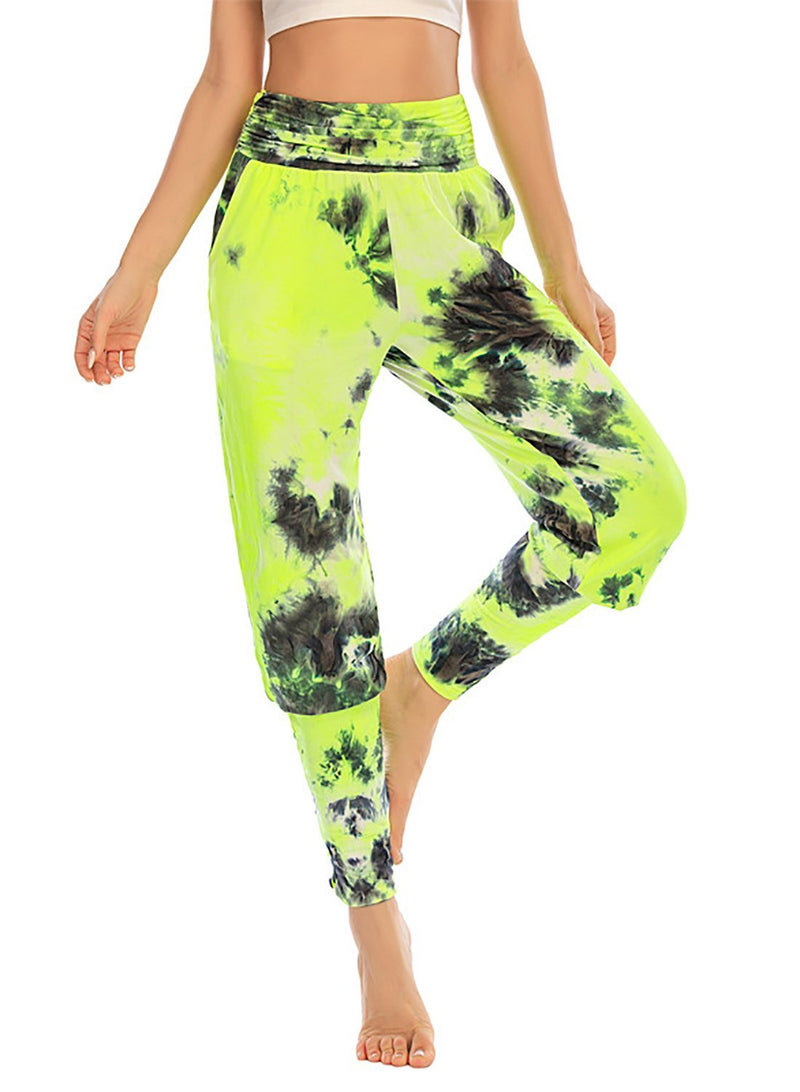 High Waist Tie Dyed Ankle Tied Casual Sports Pant