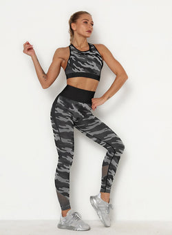 Camouflage Print Women Seamless Sport Bra and Legging Set-JustFittoo