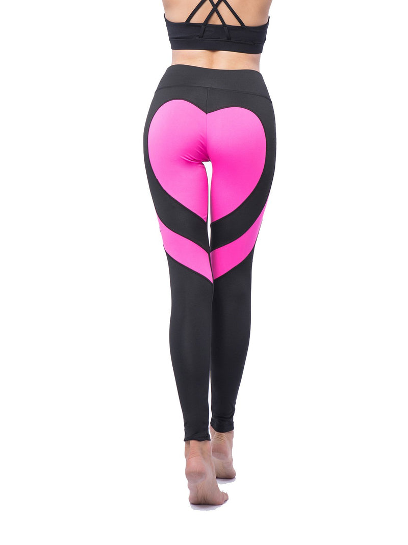 Contrast Color Heart-shaped Print Yoga Pants-JustFittoo
