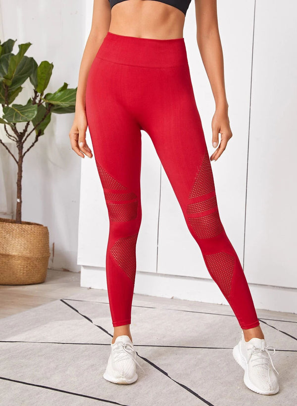 Women Red Mesh Split Running Yoga Legging-JustFittoo