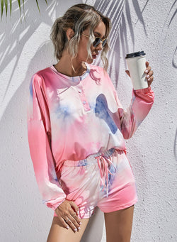 Tie Dyed Long Sleeve and Short Pants Casual Set