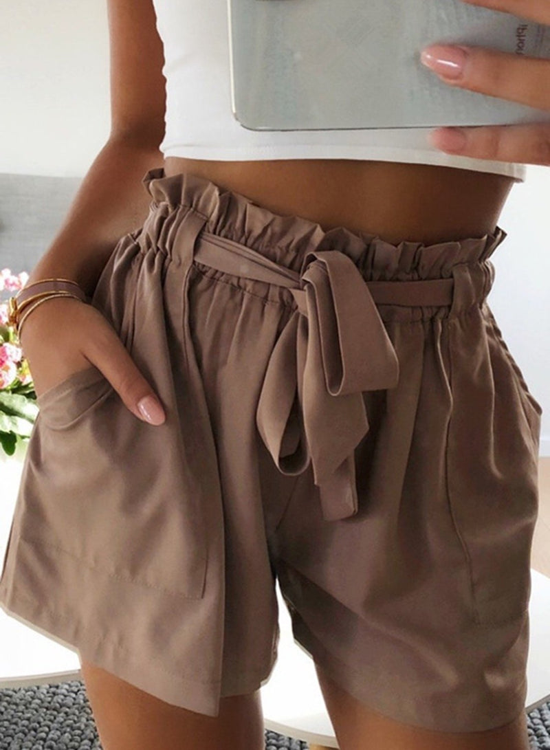 Elastic Waistband Paper Bag Shorts