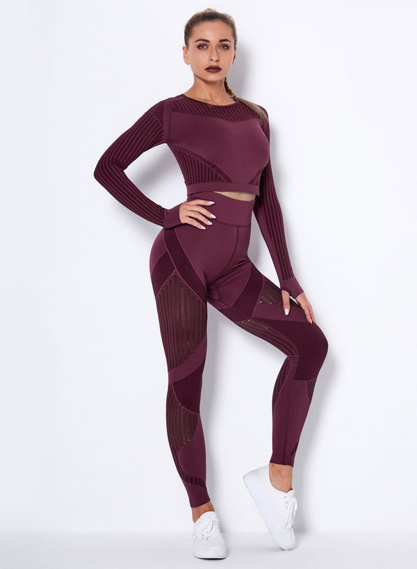 Seamless Women Solid Hollow Out Sport Shirt and Legging-JustFittoo