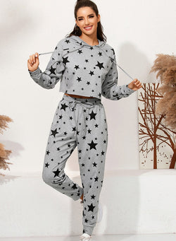 Star Print Casual Two Piece Set Hoodie