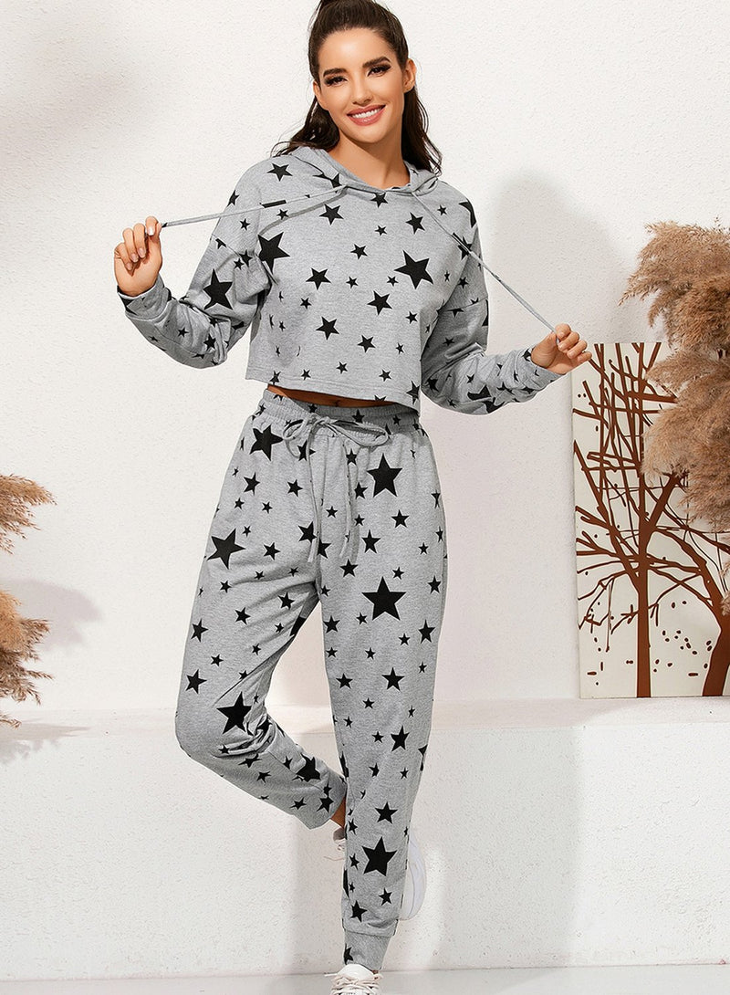 Star Print Casual Two Piece Set Hoodie