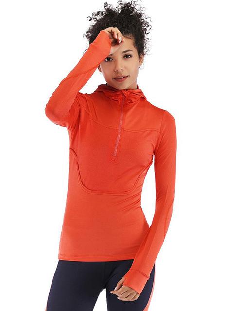 Tight Women Orange Solid Long Sleeve Sports Shirt