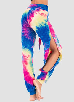 FitToo Tie-dyed Thigh-high Slit Casual Pants