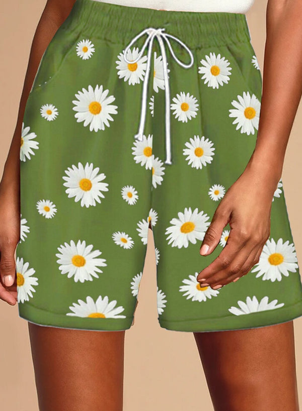 Women Comfortable Fashion Daisy Print Shorts