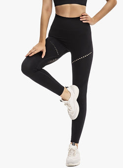 Solid Hollow Out Design Running Fitness Leggings-JustFittoo