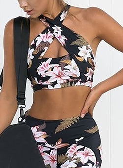 Floral Print Cross Neck Sports Top