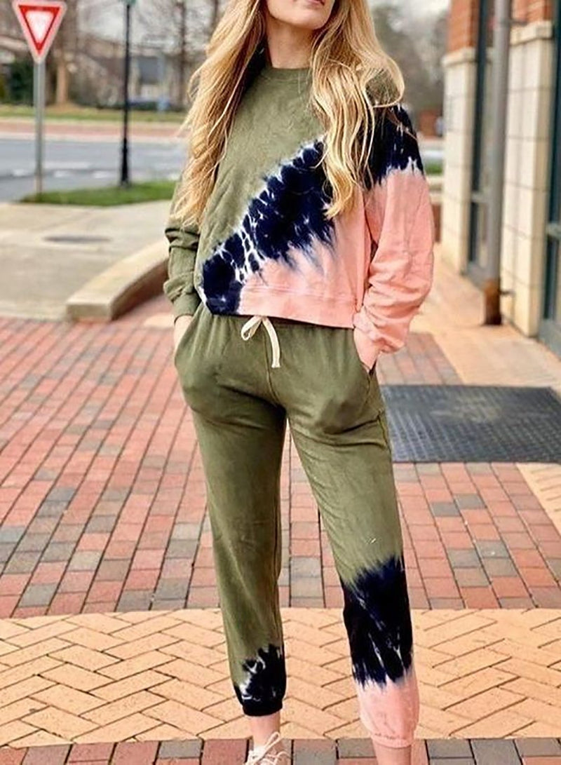 Women Army Green Long Fall Hoodie Set