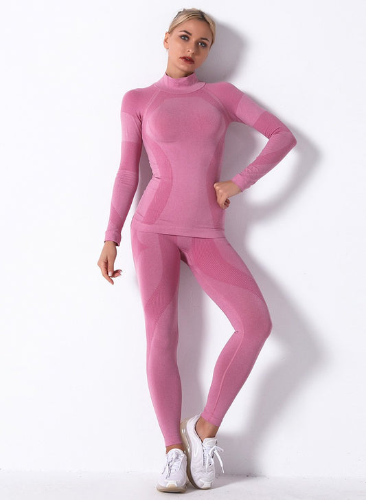 High Waist Seamless Breathable Long Sleeve Sports Top and Legging Set-JustFittoo