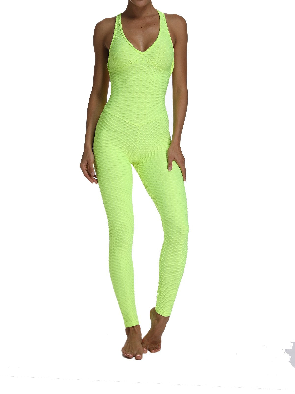 Women's Solid Color Backless Textured Yoga Jumpsuits