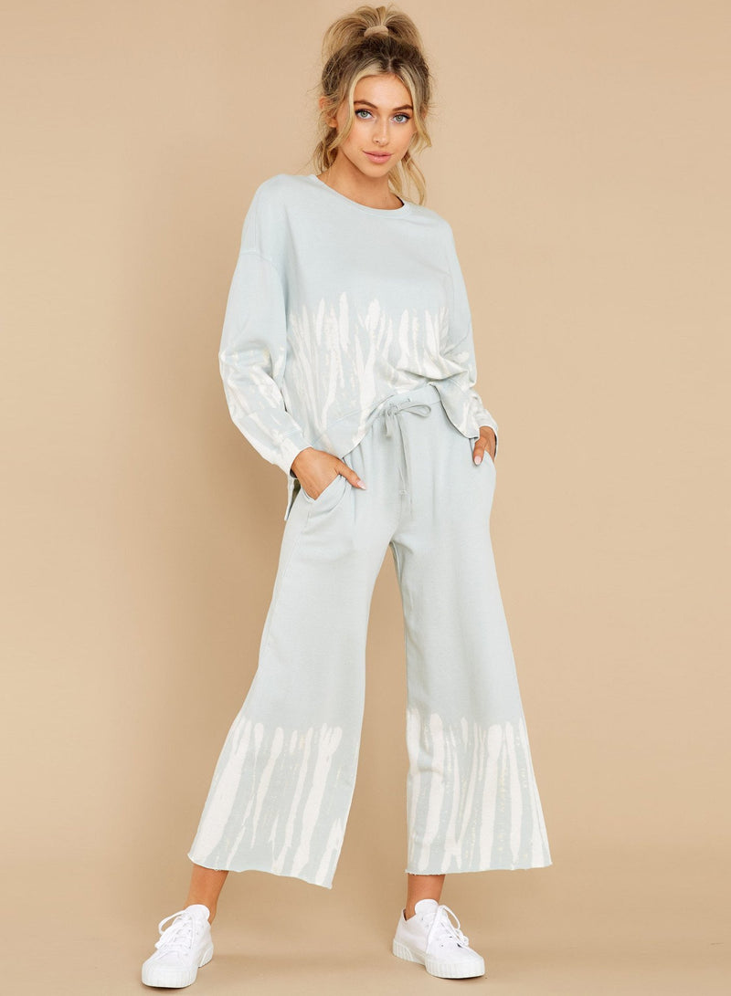 Women Long Sleeve Home Casual Wideleg Two Sets