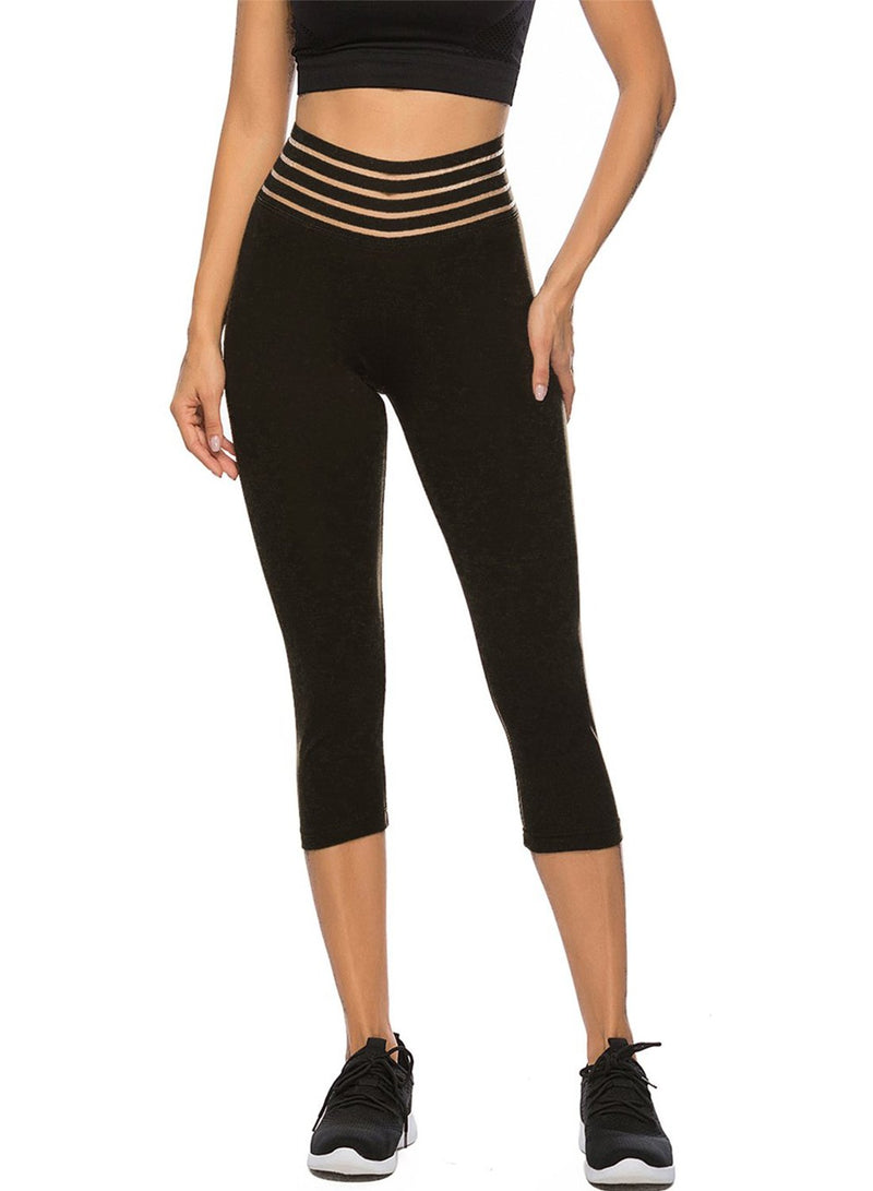 Women's Elastic Waistband Workout Capris Yoga Pants-JustFittoo