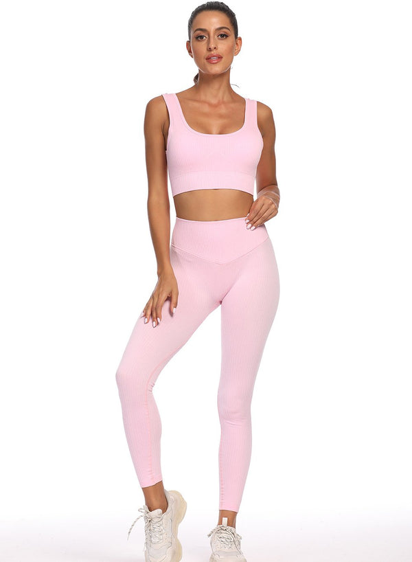 High Waist Women Solid Color Fitness Bra and Legging