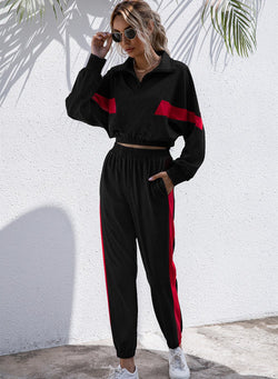 Women Casual Crop Top Long Sleeve and Pants Sets