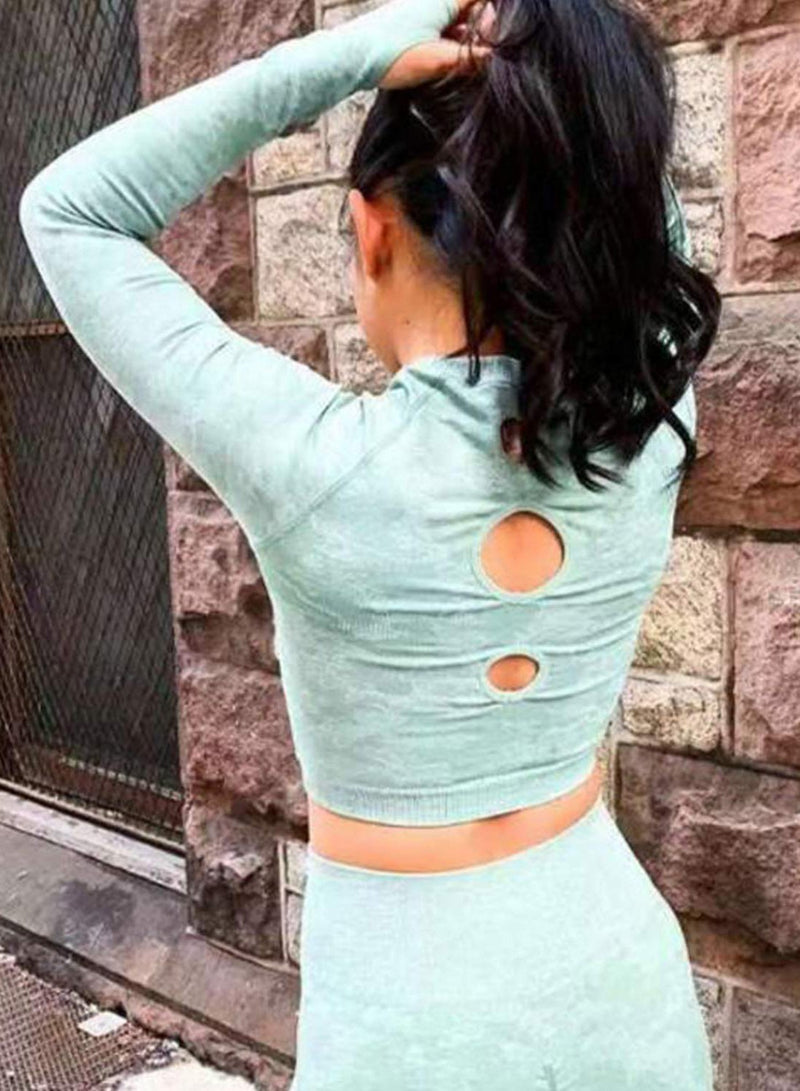 Women's Camouflage Seamless Back Hollow Pleating Yoga Top