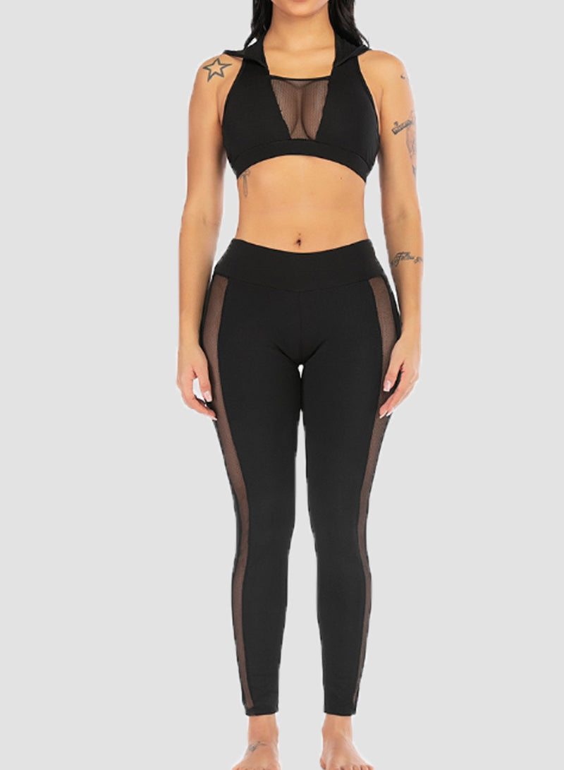 Women Mesh Joint Design Top and Legging Sets-JustFittoo