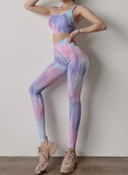 Tie Dyed Back Cross Women Sport Bra and Legging Set-JustFittoo