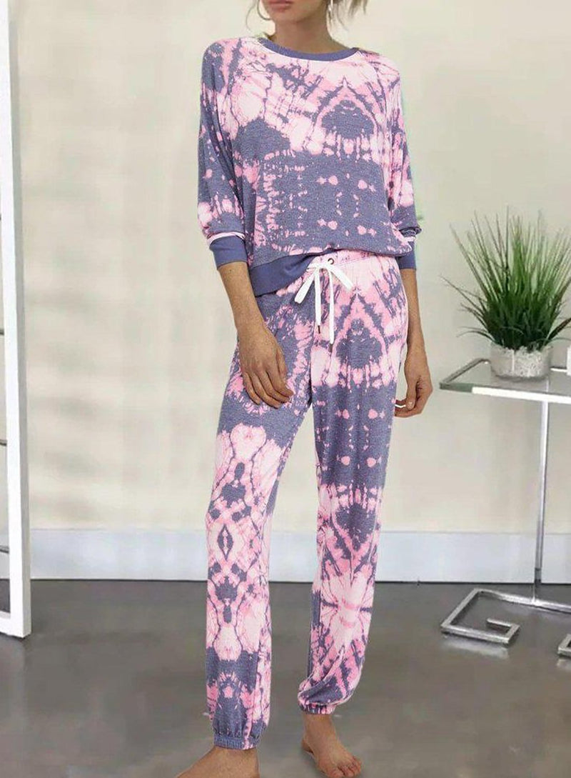 Tie Dyed Grape Purple Women Casual Long Hoodie Suit