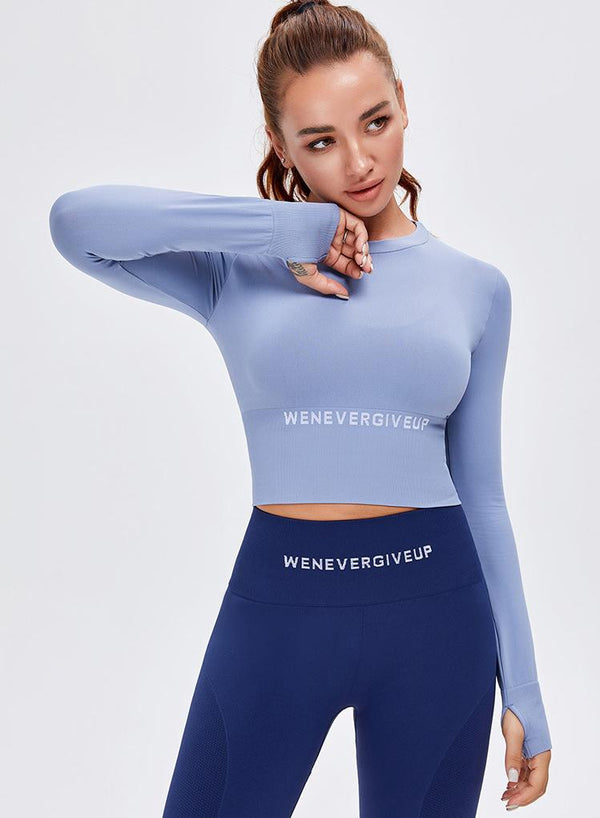 Long Sleeve Crop Top Women Running Sports Tops