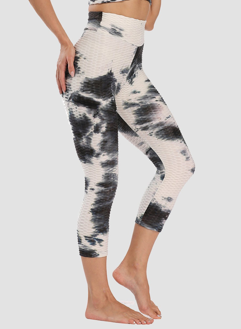 Fittoo Tie-dyed Ruched Leggings Textured Scrunch Butt Honeycomb Leggings