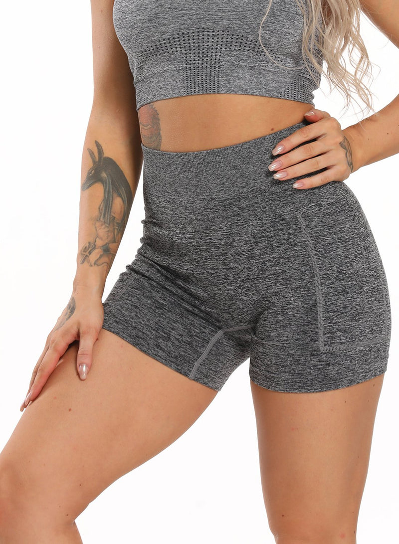 Gray Seamless High Waist Women Fitness Shorts