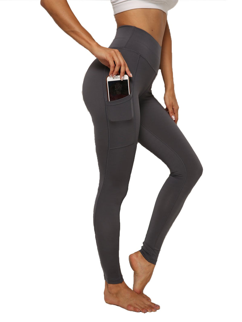 Solid Color Ruched High Waist Pockets Fitness Leggings-JustFittoo