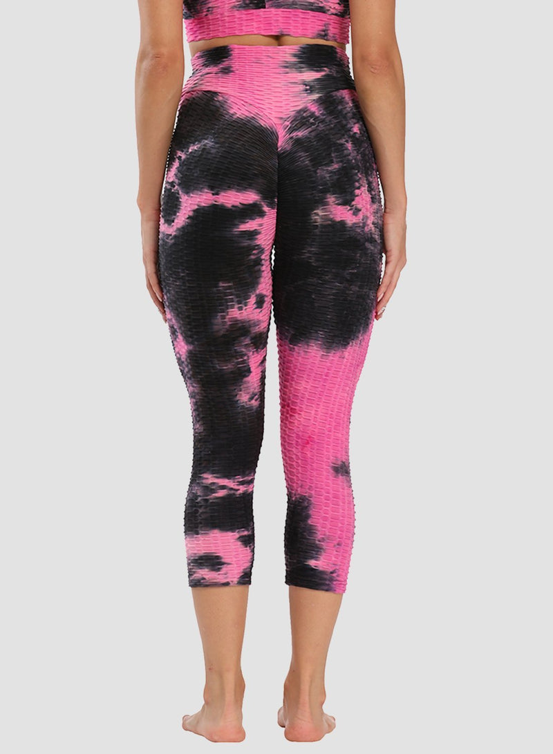 Fittoo Tie-dyed Ruched Leggings Textured Scrunch Butt Honeycomb Leggings
