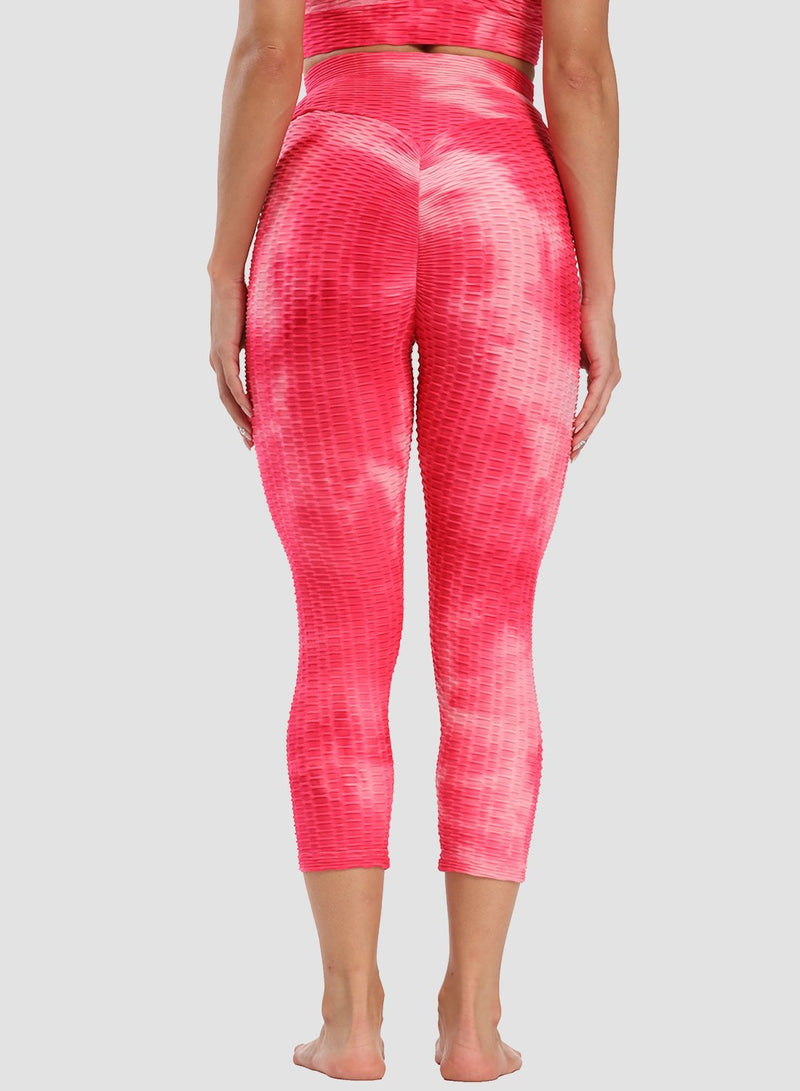 Fittoo Tie-dyed Ruched Leggings Textured Scrunch Butt Honeycomb Leggings