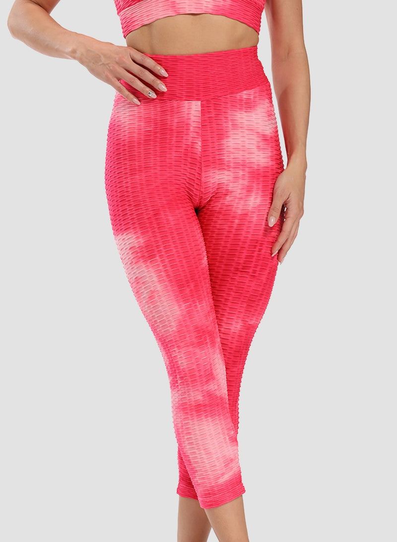 Fittoo Tie-dyed Ruched Leggings Textured Scrunch Butt Honeycomb Leggings