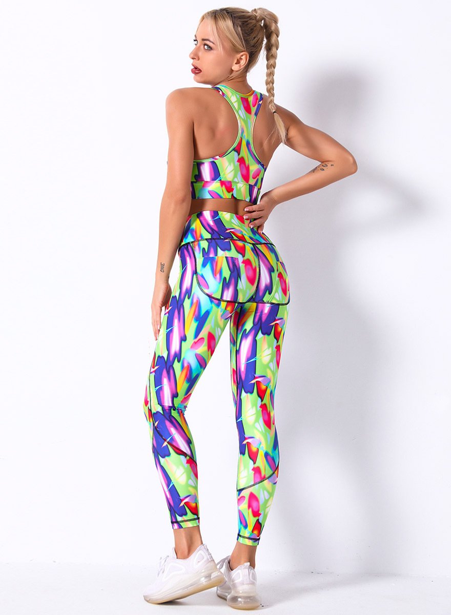Nature Print Plus Size Women Fitness Sport Bra and Legging-JustFittoo