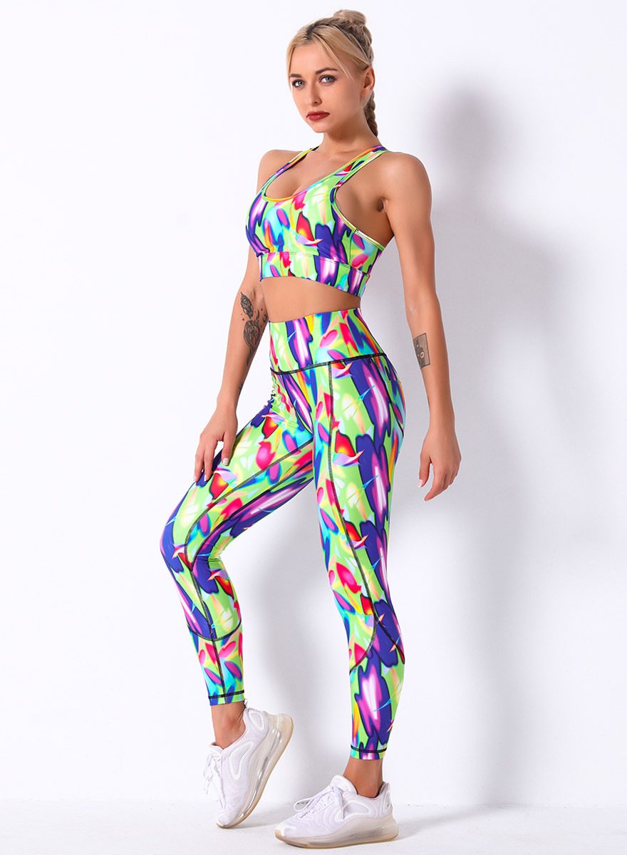 Nature Print Plus Size Women Fitness Sport Bra and Legging-JustFittoo