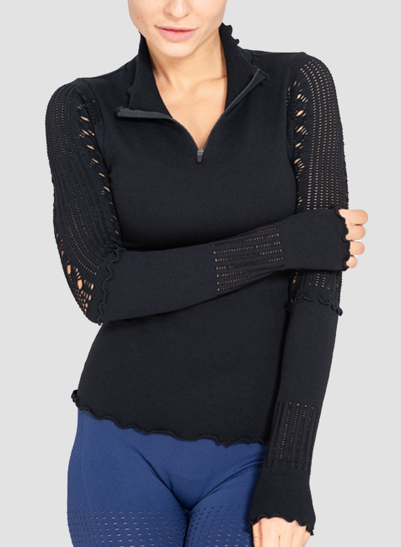 Hollow Out Ruffled Lapel Top