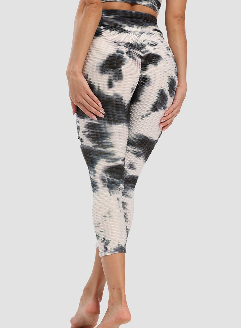 Fittoo Tie-dyed Ruched Leggings Textured Scrunch Butt Honeycomb Leggings