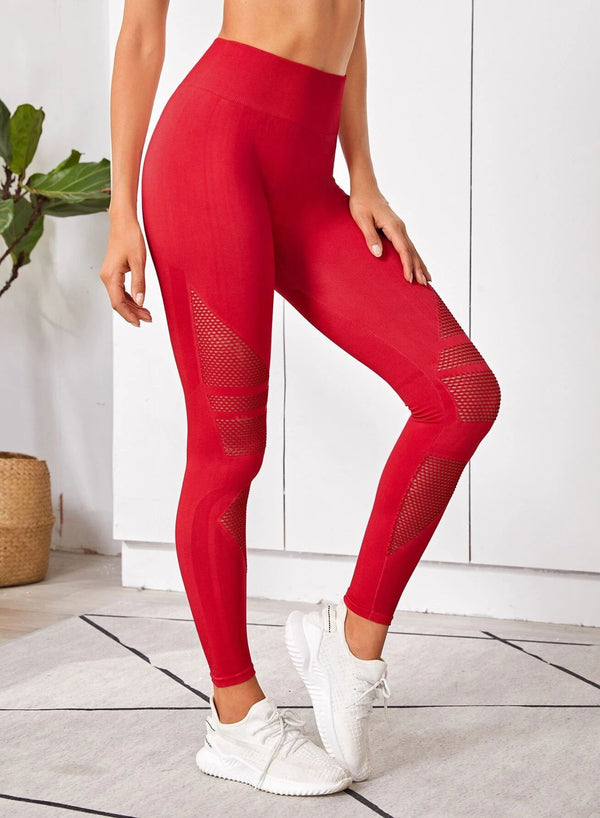 Women Red Mesh Split Running Yoga Legging-JustFittoo