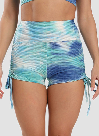 Textured Tie-dyed Ruched Super Stretchy Shorts