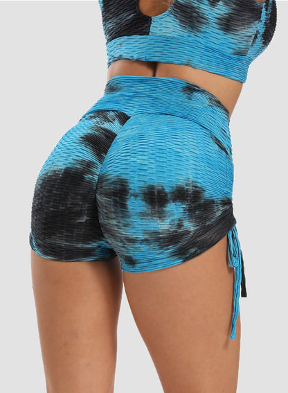 Textured Tie-dyed Ruched Super Stretchy Shorts