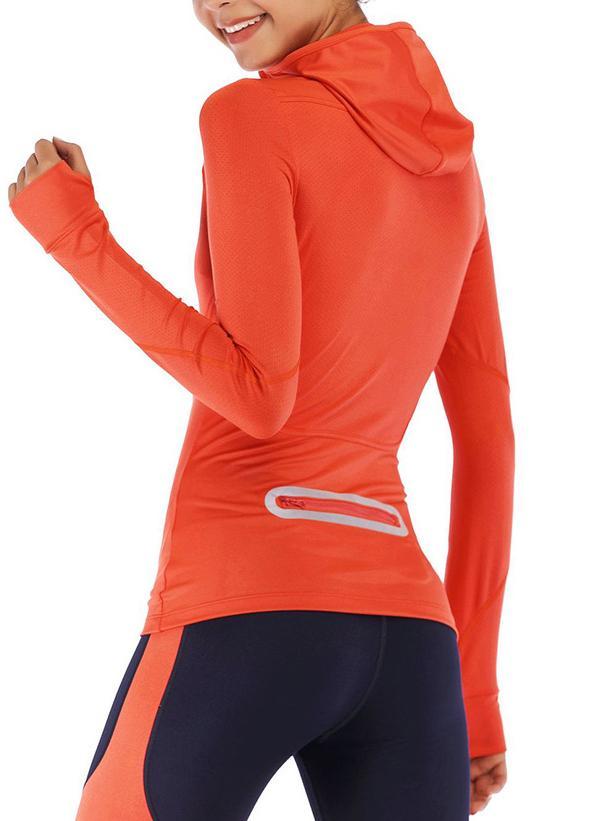 Tight Women Orange Solid Long Sleeve Sports Shirt