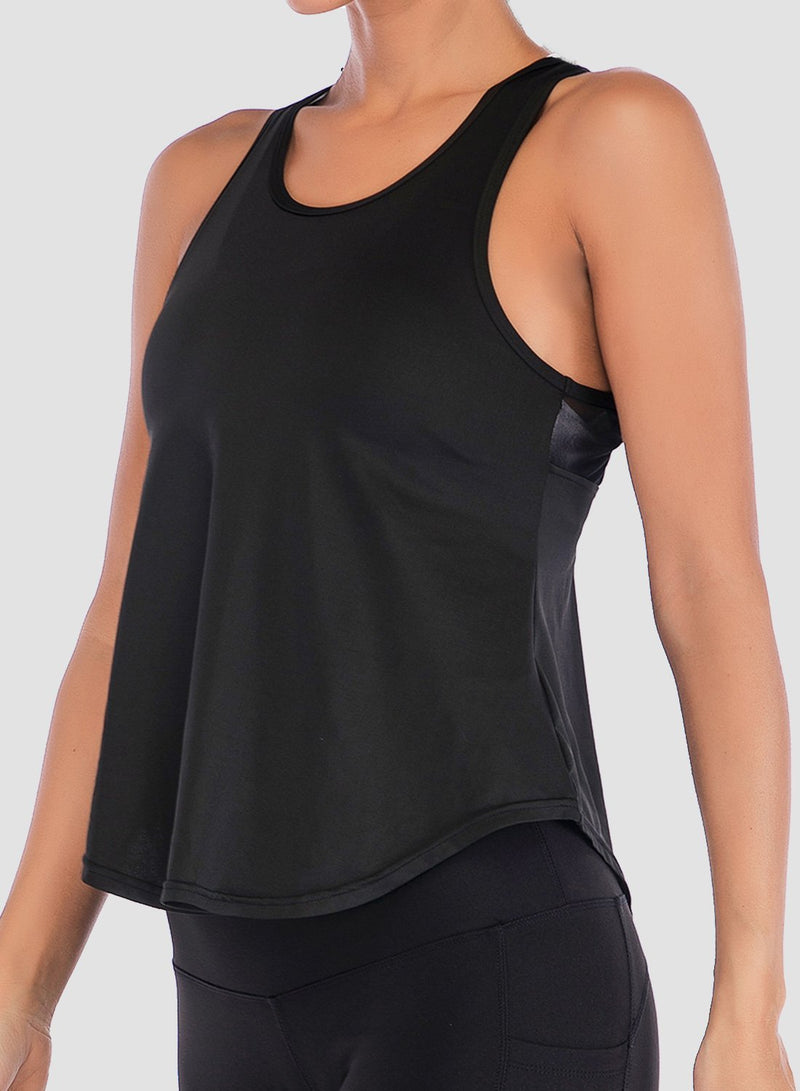 Back Mesh Stitching Slit Breathable Soft Top