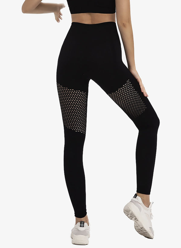 Solid Hollow Out Design Running Fitness Leggings-JustFittoo