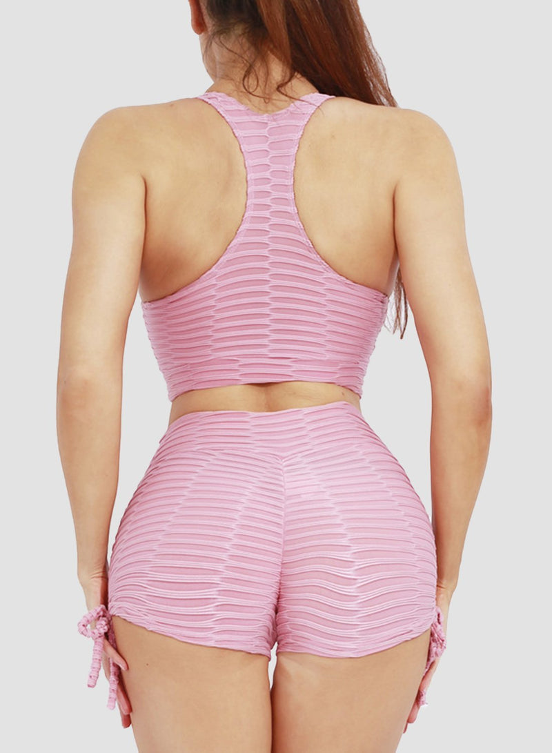 Hollow Out Breathable Textured Top and Shorts