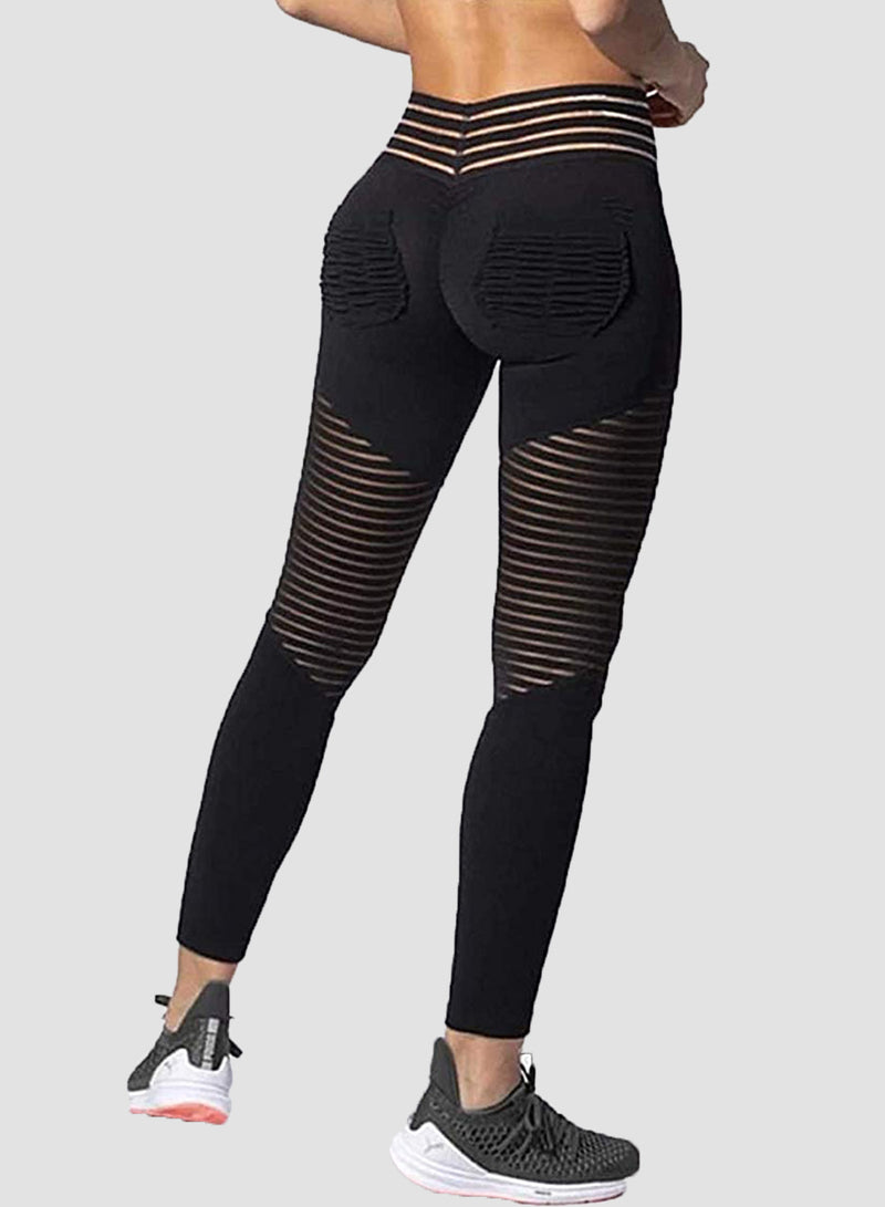 Ruched Hollow Mesh Split Joint Leggings-JustFittoo