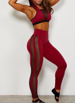 Women Mesh Joint Design Top and Legging Sets-JustFittoo