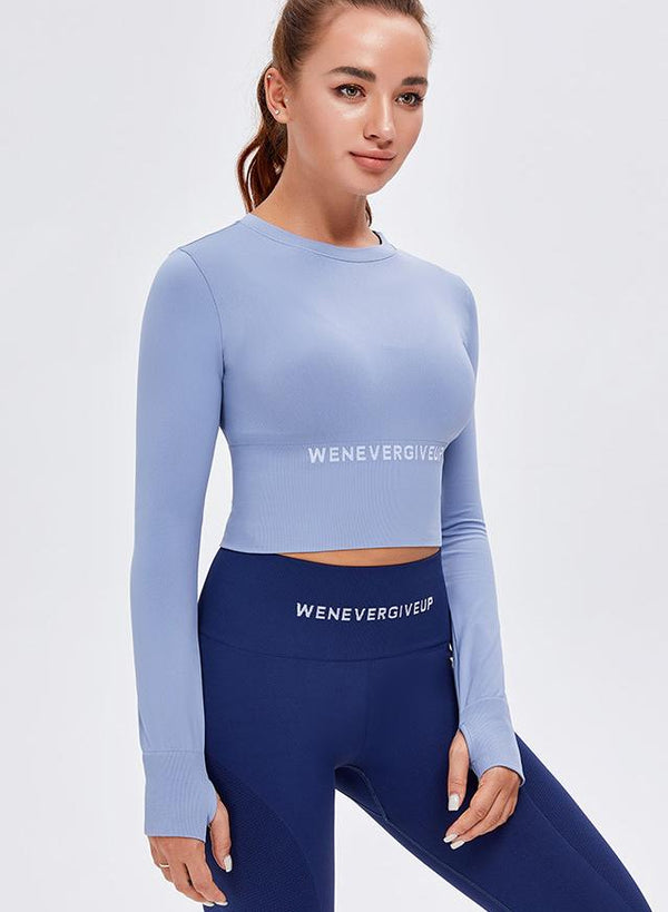 Long Sleeve Crop Top Women Running Sports Tops