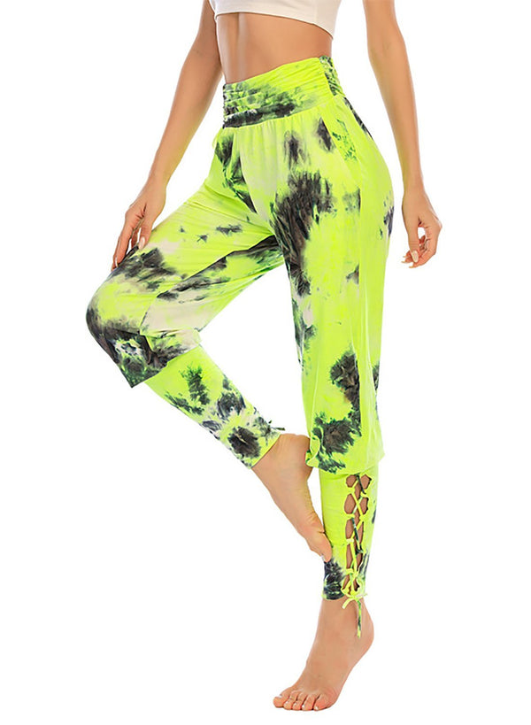 High Waist Tie Dyed Ankle Tied Casual Sports Pant