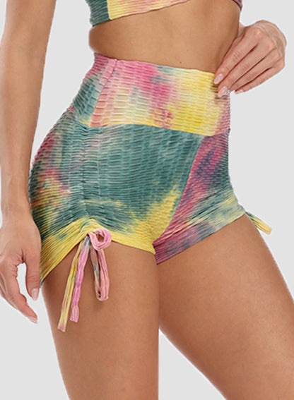 Textured Tie-dyed Ruched Super Stretchy Shorts